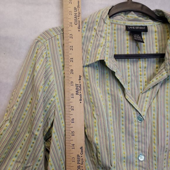 2 Button Up Shirt Women 14/16 Lane Bryant Stripe 3/4 Sleeve Venezia Purple Strec - Picture 9 of 16